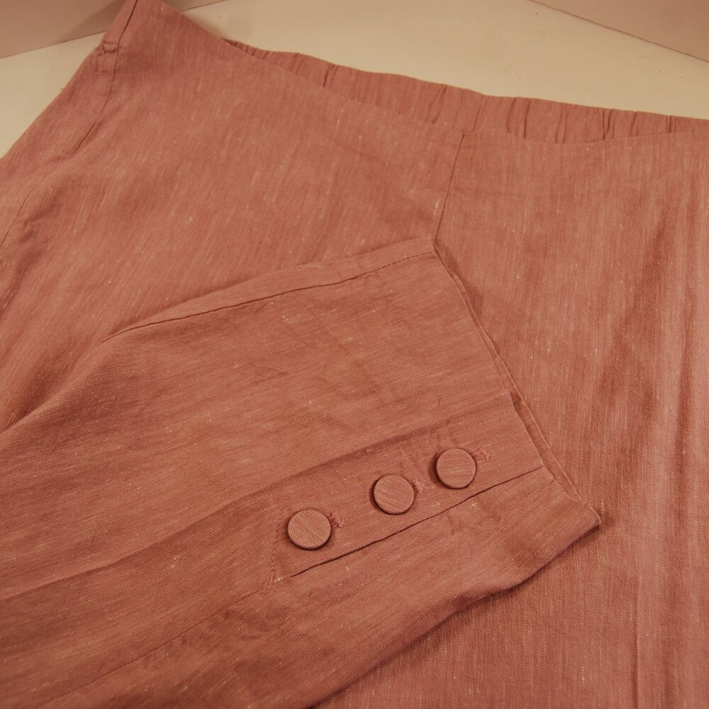 J Jill Linen Stretch Pink Pants Size XL 3 Button Hem Side Zip Flat Front